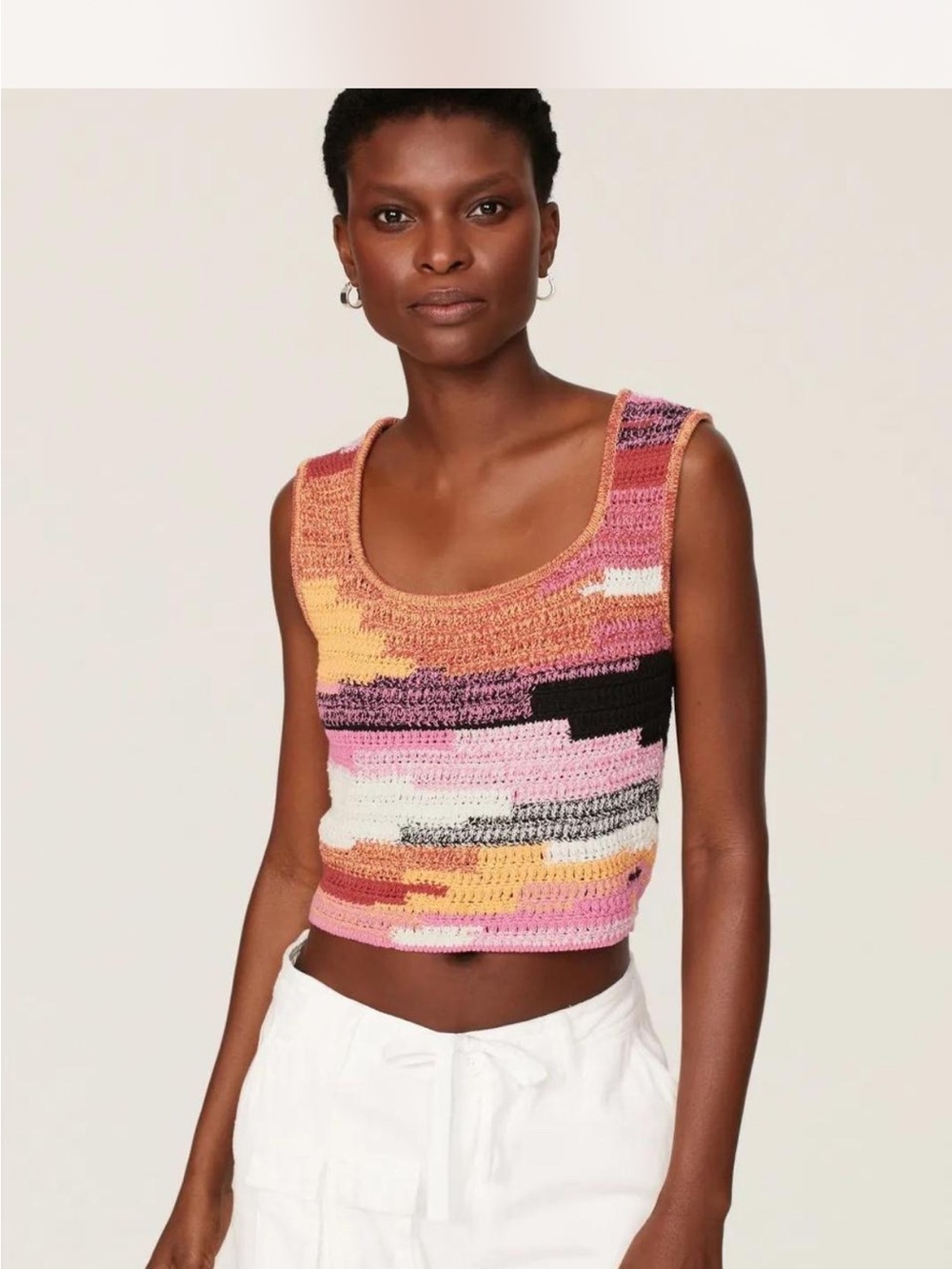 A.L.C. Multicolor Crochet Scoop Neck Crop Tank Top